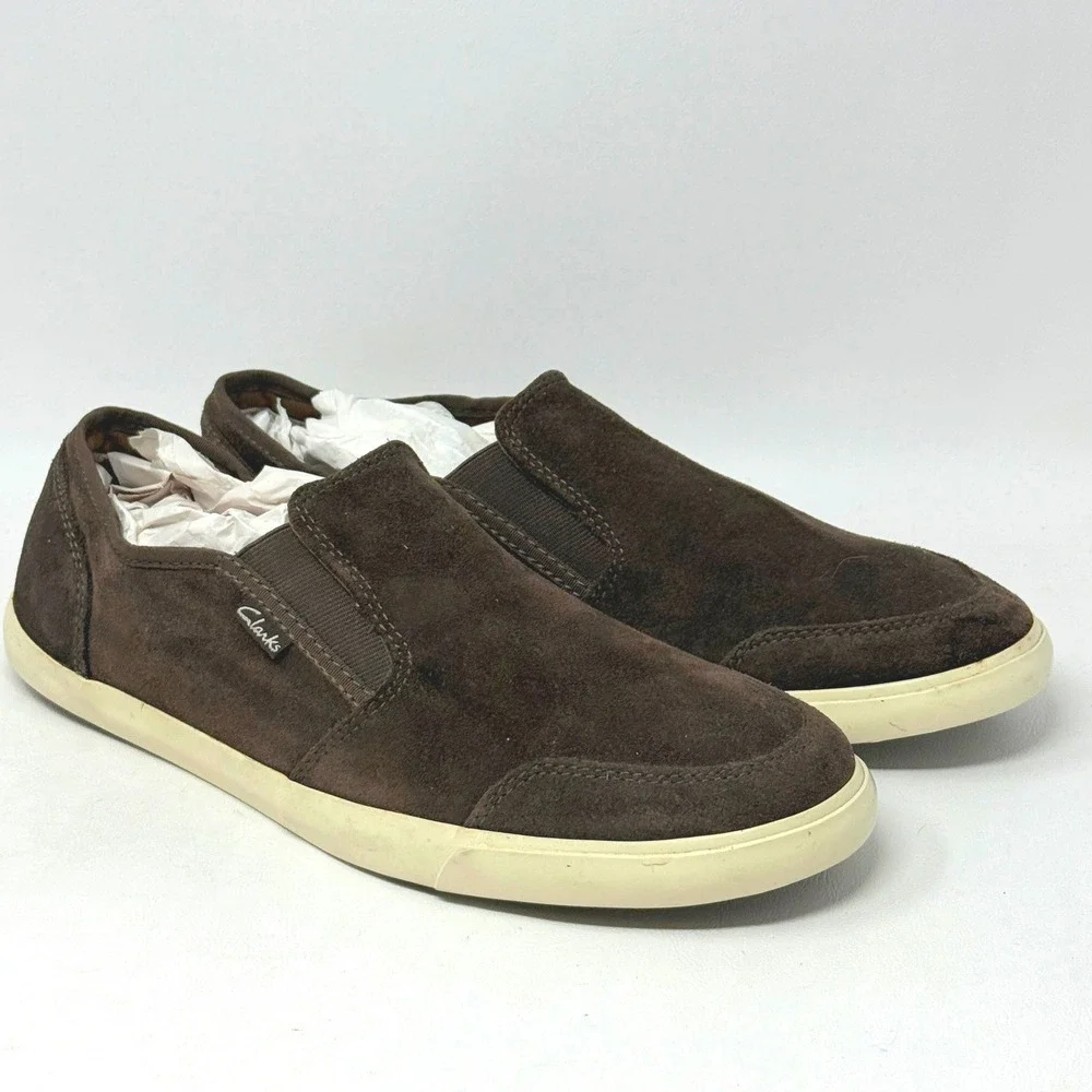 Clarks Men Torbay Chocolate Brown Suede Slip On Loafer 10.5 Sneaker Hipster READ